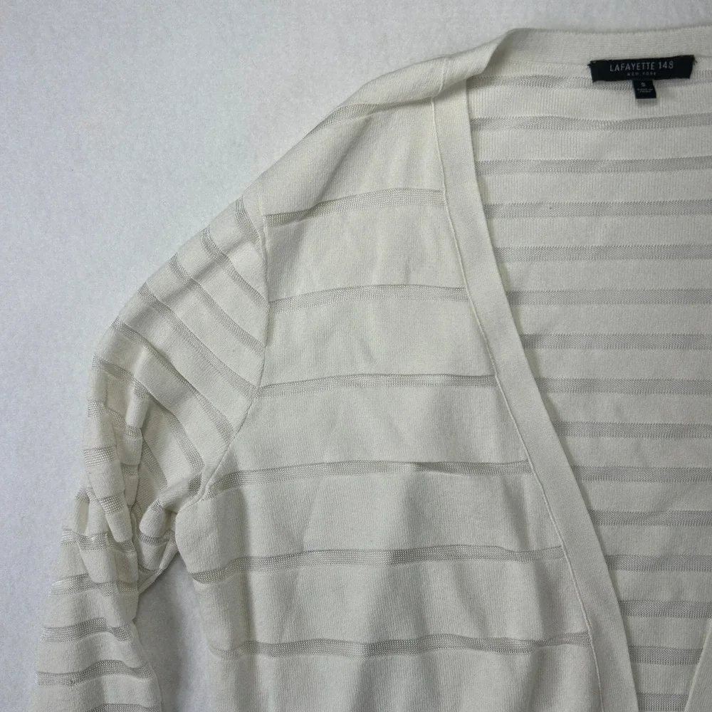 Lafayette 148 New York Women Sheer Stripe Open Front Cardigan White Small